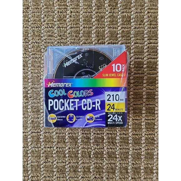 New 10-Pack of Memorex Cool Colors Pocket CD-R 24X 210 MB 24 Minute Sealed! - Picture 1 of 4
